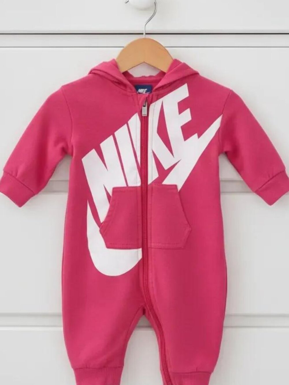 Nike Logo Hooded Pink Jumpsuit 3-6 Months